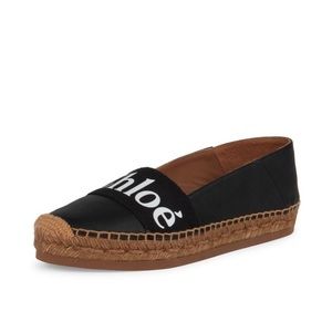 Chloé Woody Logo Leather Espadrille Flat